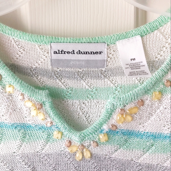 Alfred Dunner - Sparkly Blue & Green Striped Sweater - Picture 2 of 3